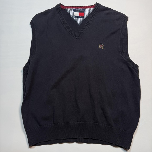 Tommy Hilfiger Other - Tommy Hilfiger Sweater Vest Mens XL Blue V Neck Cotton Logo Knit Pullover READ